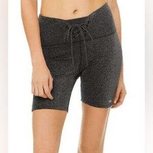 ALO Yoga Charcoal Glitter Tie High Waist Bike Shorts size XS